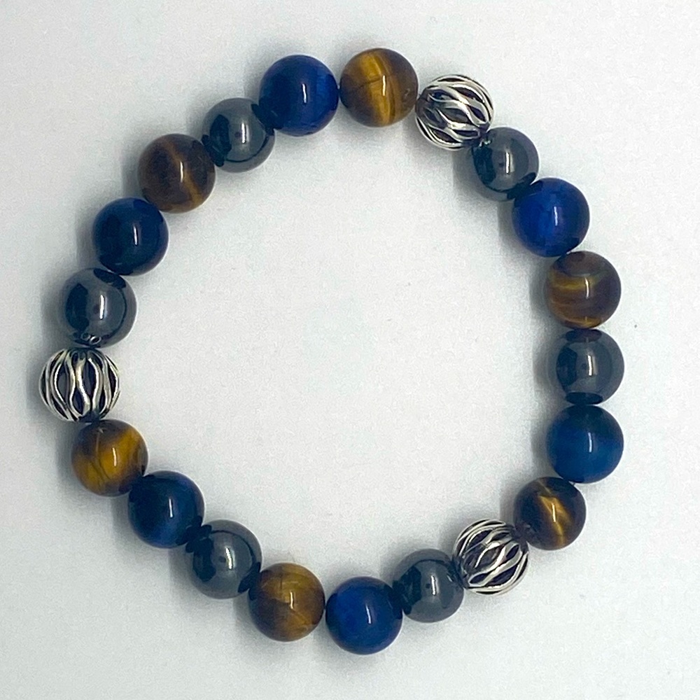 Beaded bracelet - tigers eye, hematite and silver tone beads